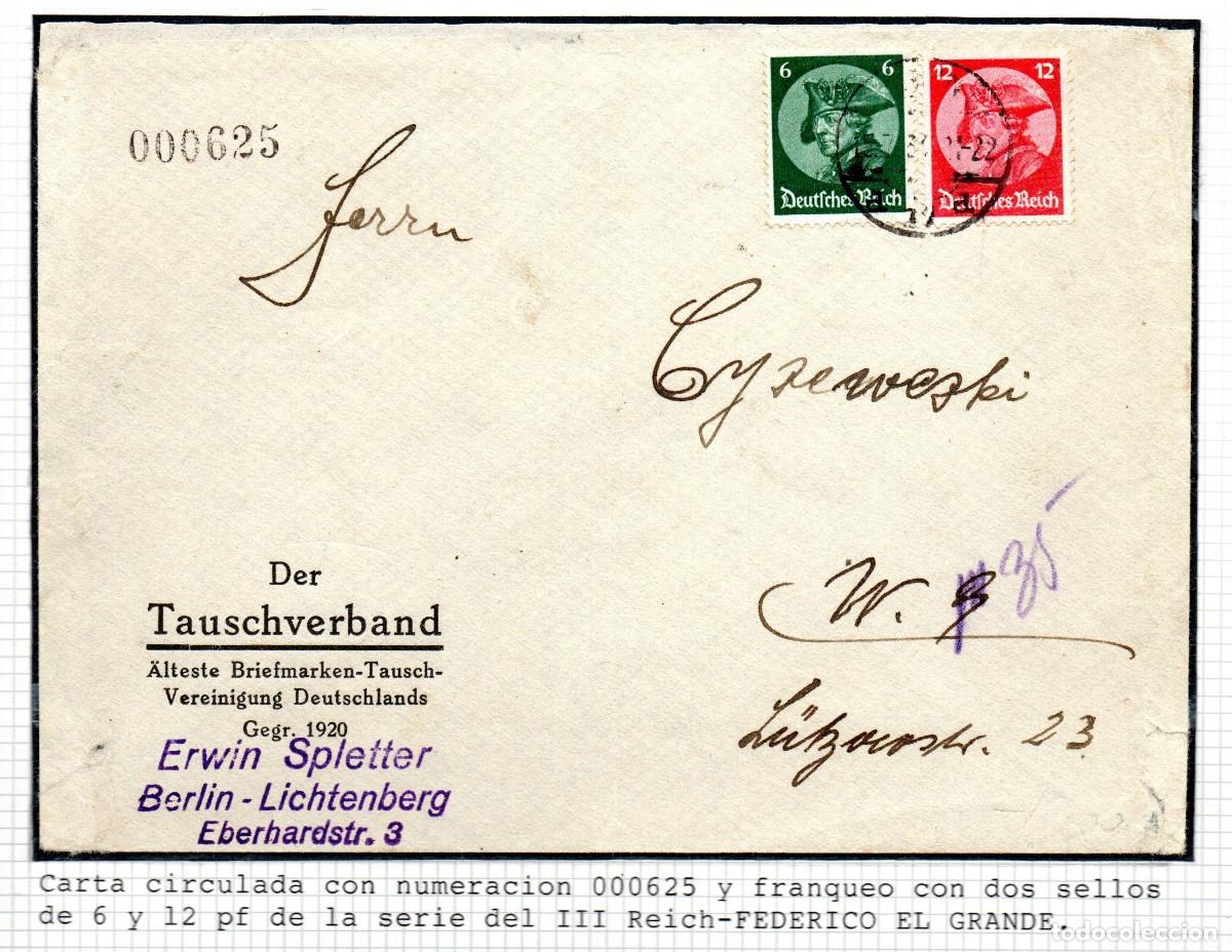 Sellos: ALEMANIA TERCER REICH. 1933. SOBRE CIRCULADO . MI 479,480. FEDERICO EL GRANDE.