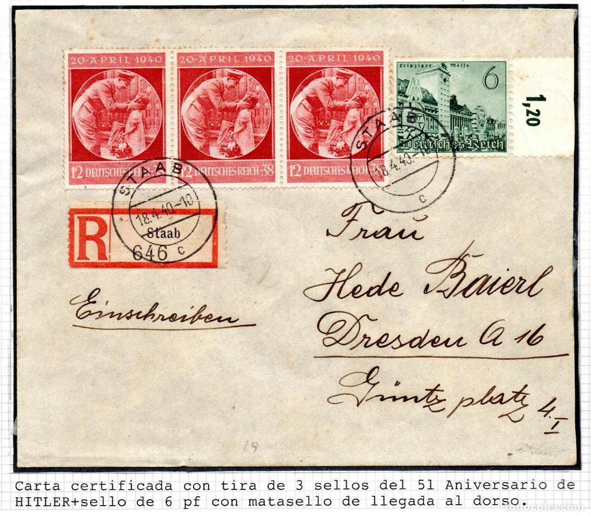 Francobolli: ALEMANIA TERCER REICH. 1940. SOBRE CERTIFICADO STAAB. MI 744 X 3, MI 740