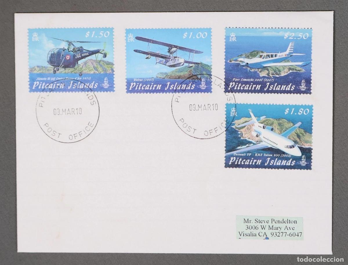 Stamps: PITCAIRN ISLANDS CC SELLOS AVION PLANE JET HELICOPTERO FALCON PIPER WALRUS
