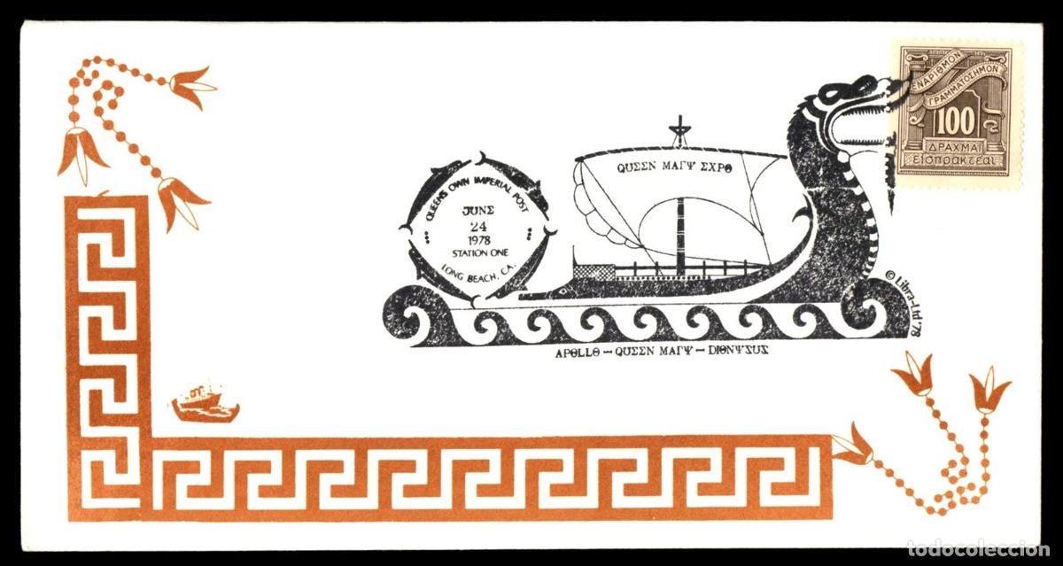 Sellos: ESTADOS UNIDOS USA LONG BEACH QUEEN MARY EXPO BARCO GRIEGO GREEK SHIP