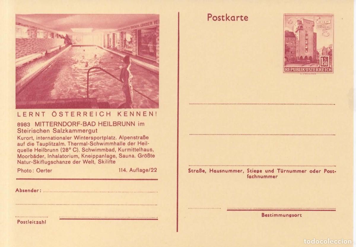 Sellos: AUSTRIA ENTERO POSTAL MITTENDORF BAD HEILBRUNN BALNEARIO SKI