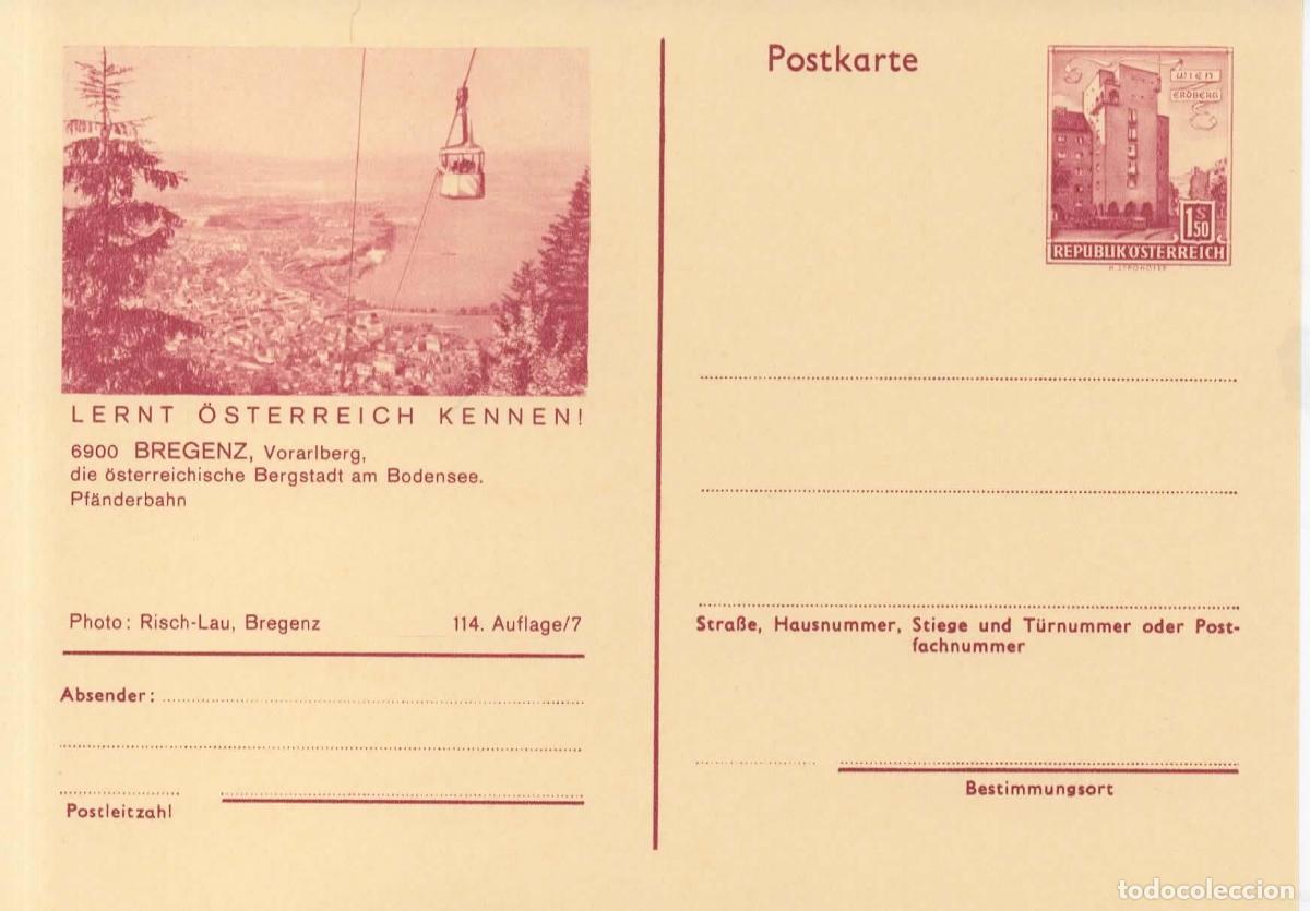 Sellos: AUSTRIA ENTERO POSTAL BREGENZ TELEFERICO CABLE CAR SKI