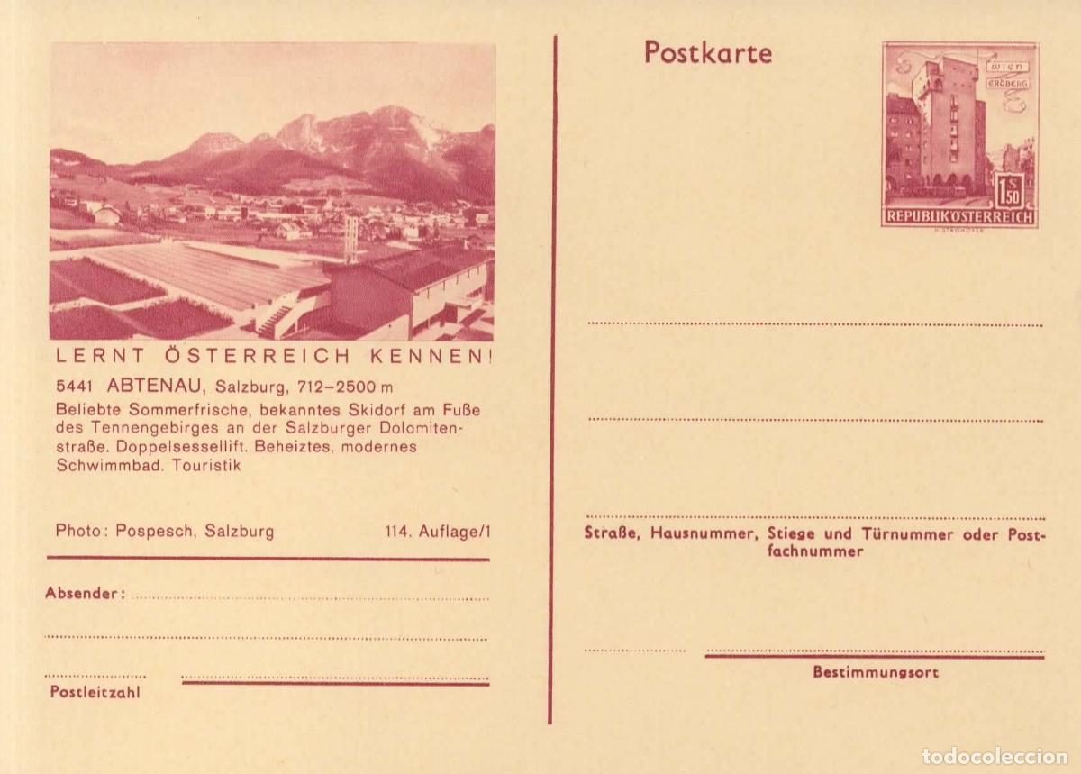 Sellos: AUSTRIA ENTERO POSTAL ABTENAU SALZBURG PISCINA SWIMMING SKI