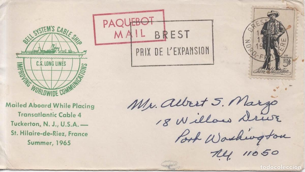 Sellos: ESTADOS UNIDOS FRANCIA PAQUEBOT MAIL DESDE EL BUQUE CABLERO CABLIER SHIP CS LONG LINES TRANSATLANTIC