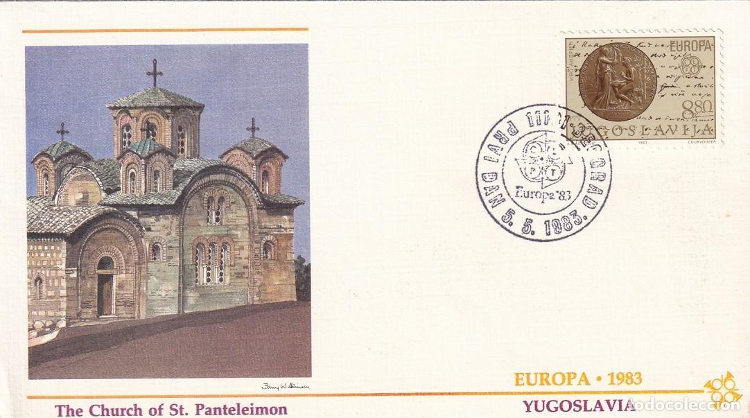 Sellos: Sobres Yugoslavia 1983 - Europa 1983 - The Church of St. Panteleimon - Ivo Andric, Nobel literatura
