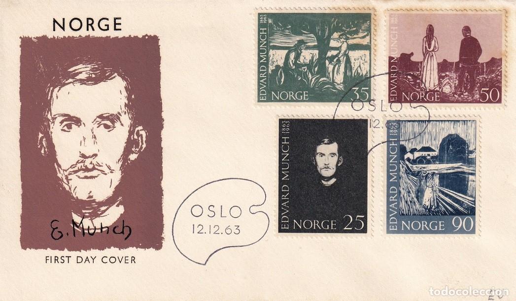 Stamps: FDC Noruega 1963 - Centenario del nacimiento del pintor Edvard Munch 1863-1944 - Sobre Primer d&iacute;a