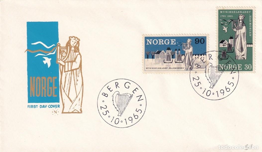 Stamps: FDC Noruega 1965 - Bicentenario de la sociedad musical Harmonien Santa Summtiva, patrona de Bergen