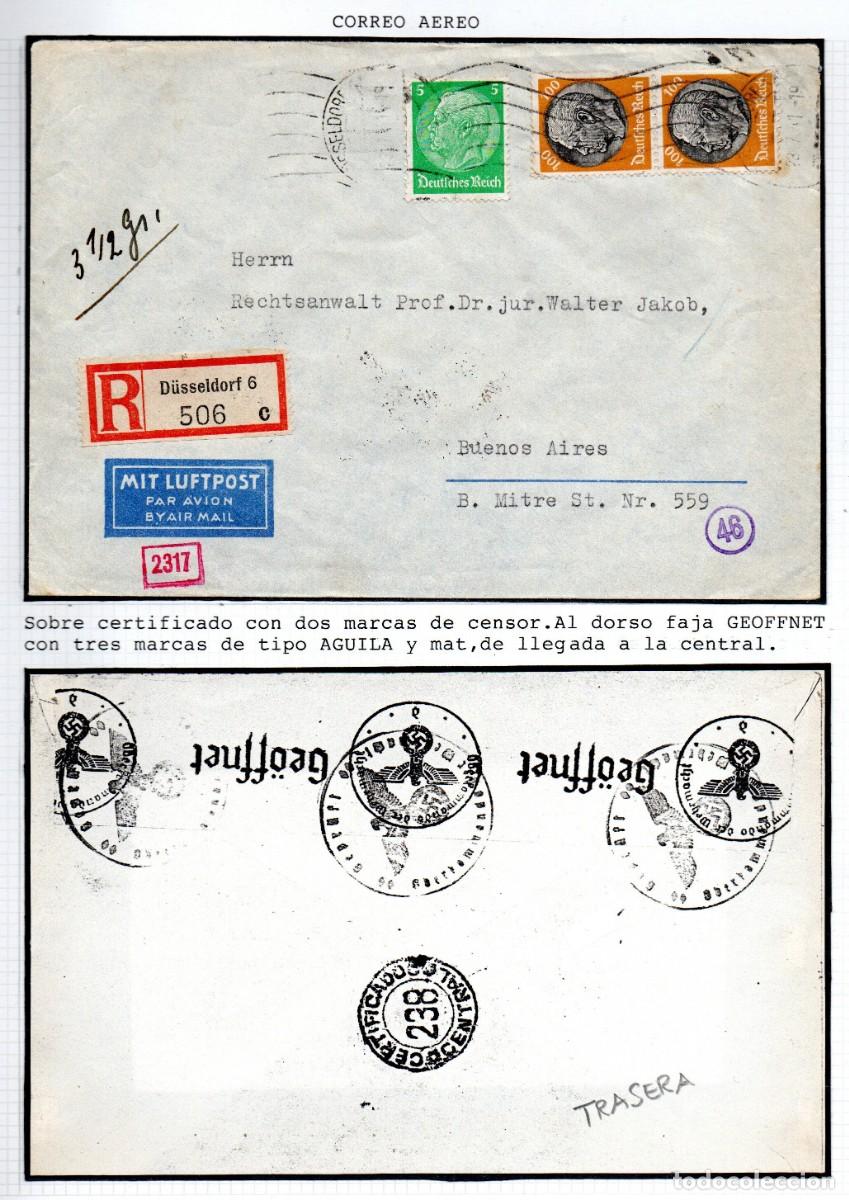 Sellos: ALEMANIA TERCER REICH. 1941. SOBRE CERTIFICADO CIRCULADO BUENOS AIRES. CENSURA TIPO GEOFFNET