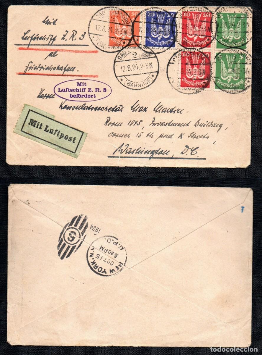 Sellos: ALEMANIA REP. WEIMAR. 1924. ZEPPELIN 12-8-1924 &rdquo;MIT LUFTSCHIFF Z.R. 3 BEFORDERT&rdquo;. A NEW YORK