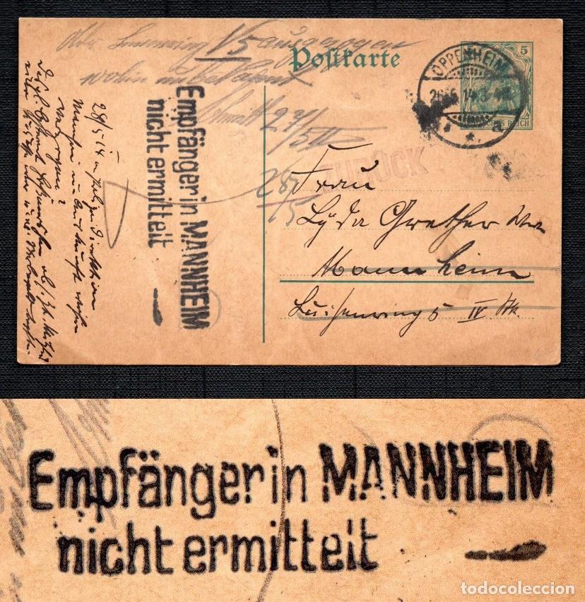 Sellos: ALEMANIA IMPERIO. 1914. OPPENHEIM. &rdquo; Empf&auml;nger in MANNHEIM nicht ermittelt &rdquo;