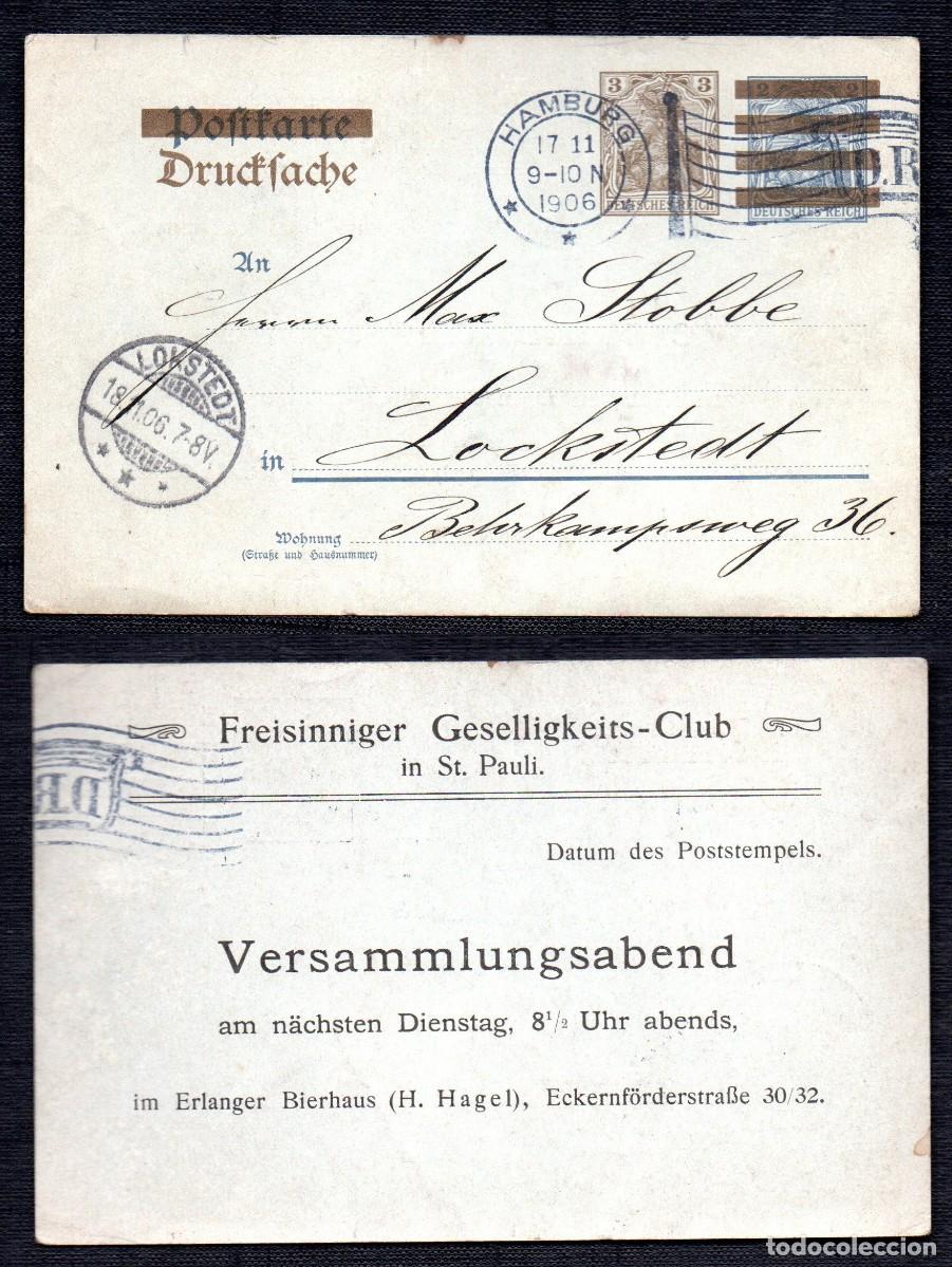 Sellos: ALEMANIA IMPERIO. 1906 .HAMBURG. &rdquo;FREISINNIGER GESELLIGKEITS-CLUB&rdquo;. ( REUNI&Oacute;N CLUB LIBERAL)