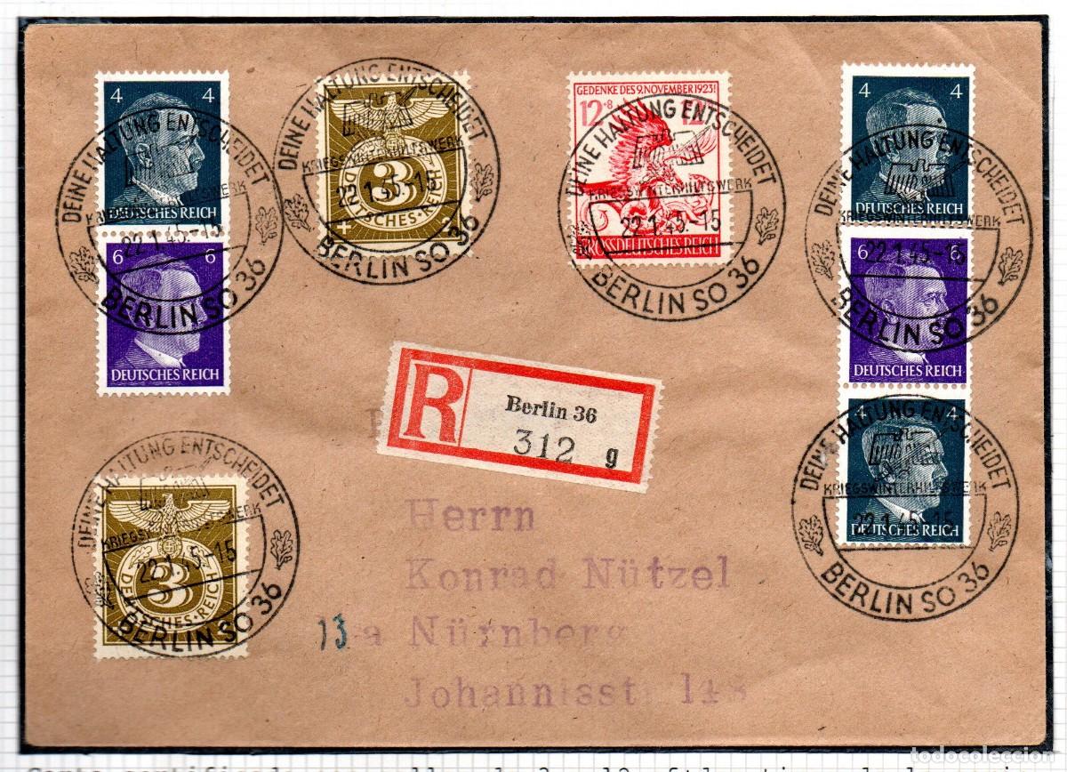 Sellos: ALEMANIA TERCER REICH. 1945. CARTA CERTIFICADA BERLIN. S290,S291,MI 830,906