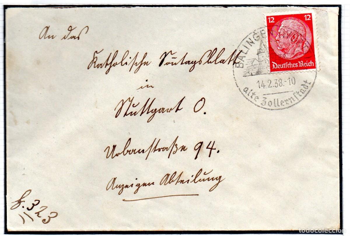 Sellos: ALEMANIA TERCER REICH. 1938. CARTA CCON MATASELLOS BALINGEN