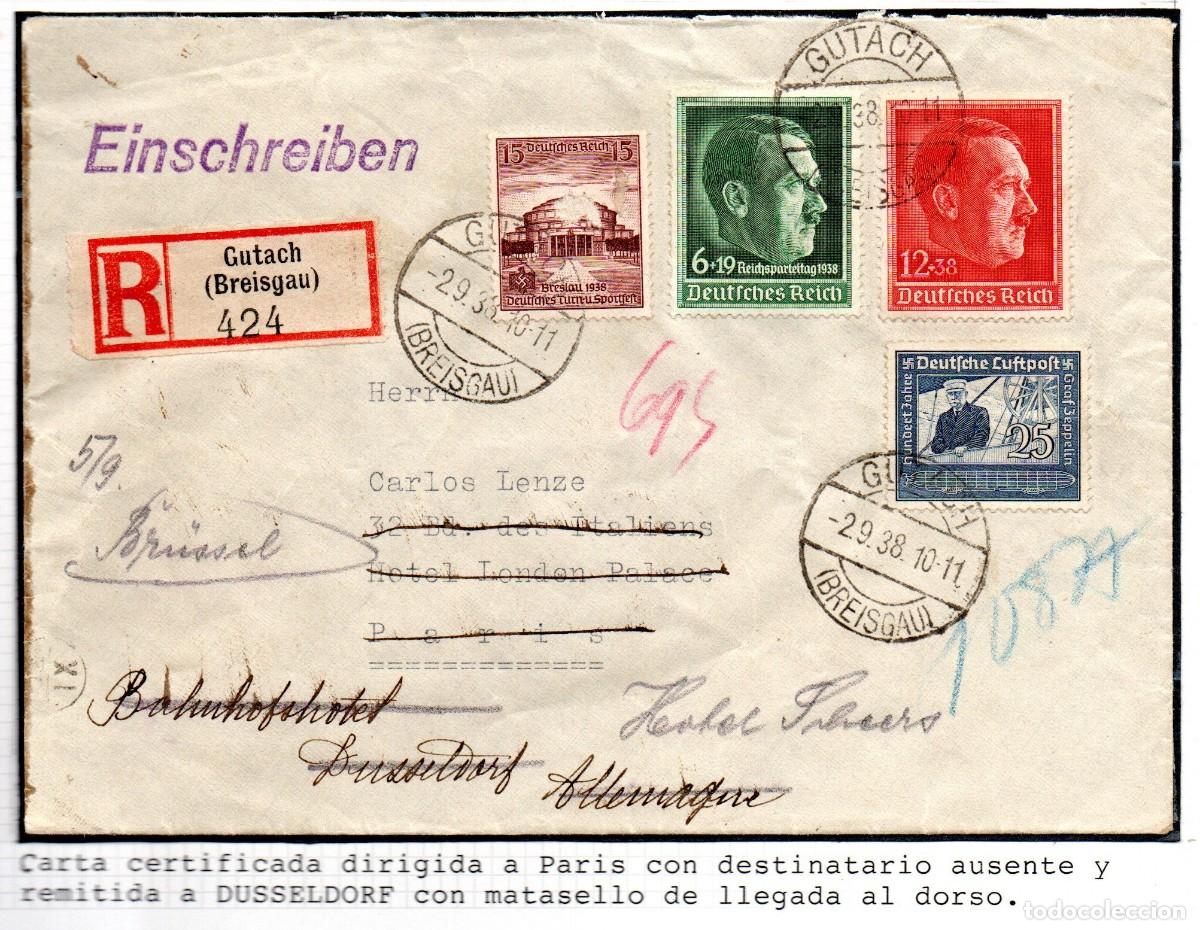 Sellos: ALEMANIA TERCER REICH. 1938. CARTA CERTIFICADA GUTACH. MI 668, 672,664,669