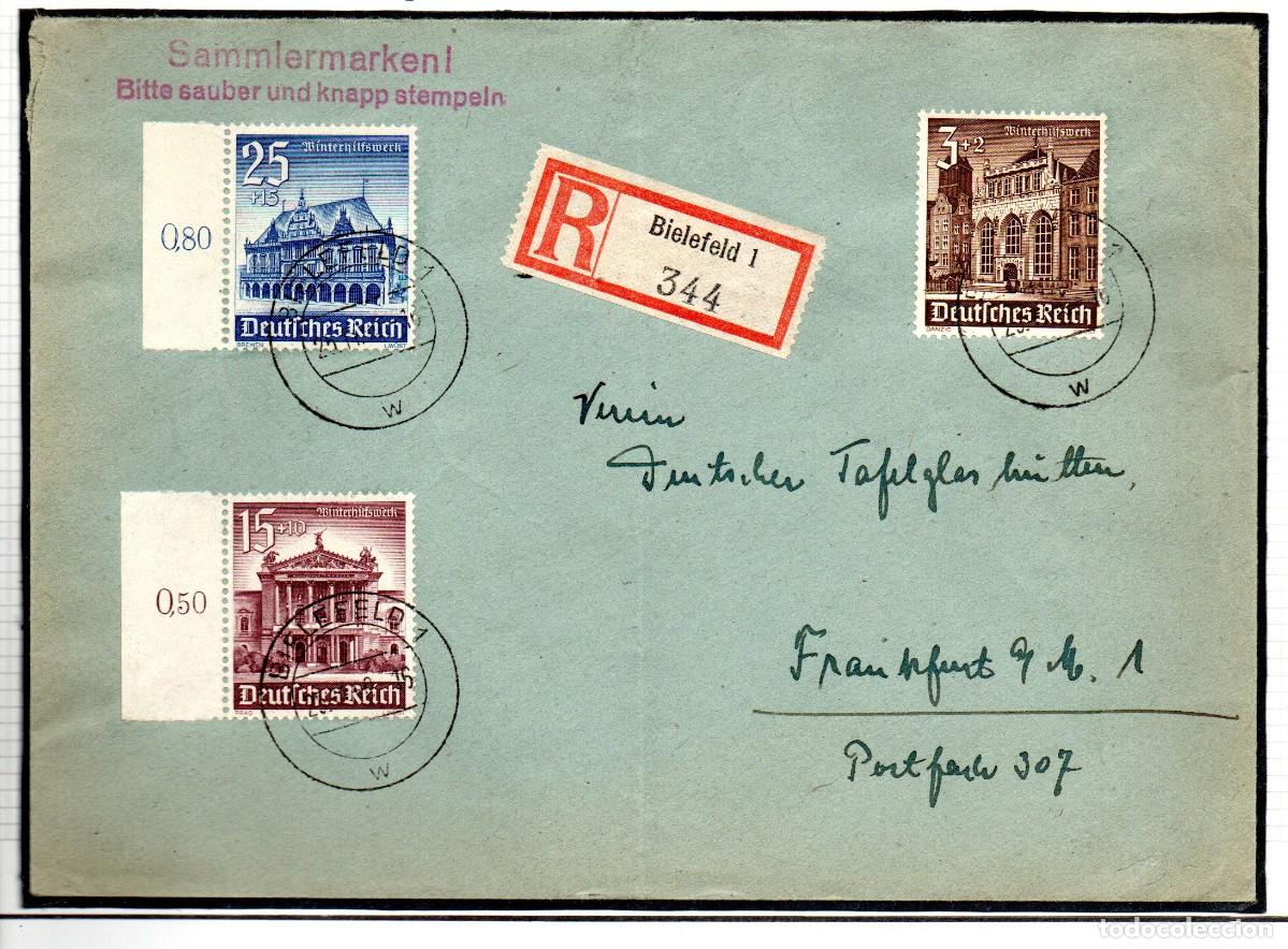 Sellos: ALEMANIA TERCER REICH. 1940. CARTA CERTIFICADA BIELEFELD A FRANKFURT. SELLOS CON SOBRETASA