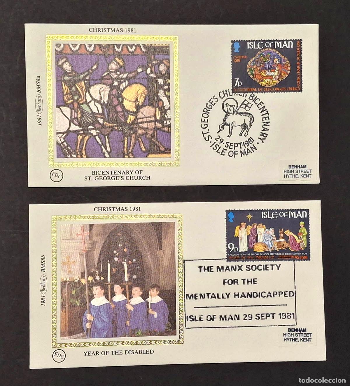 Sellos: 1981, 2 sobres Navidad de Isla de Man - Foto 1