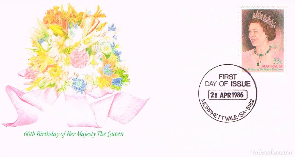 Sellos: AUSTRALIA IVERT N&ordm; 943, CUMPLEA&Ntilde;OS DE LA REINA ISABEL II, PRIMER DIA DE 21-4-1986