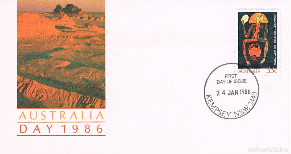 Sellos: AUSTRALIA IVERT N&ordm; 933, DIA DE AUSTRALIA, ESPIRITU ABORIGEN, PRIMER DIA DE 24-1-1986