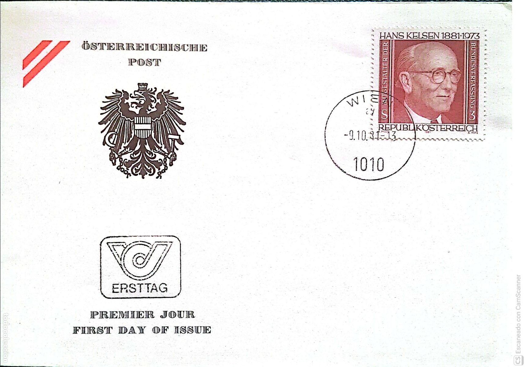 Sellos: Austria. SPD 1514 Aniversario nacimiento del jurista Hans kelsen. Matasello Primer D&iacute;a, A&ntilde;o 1981.