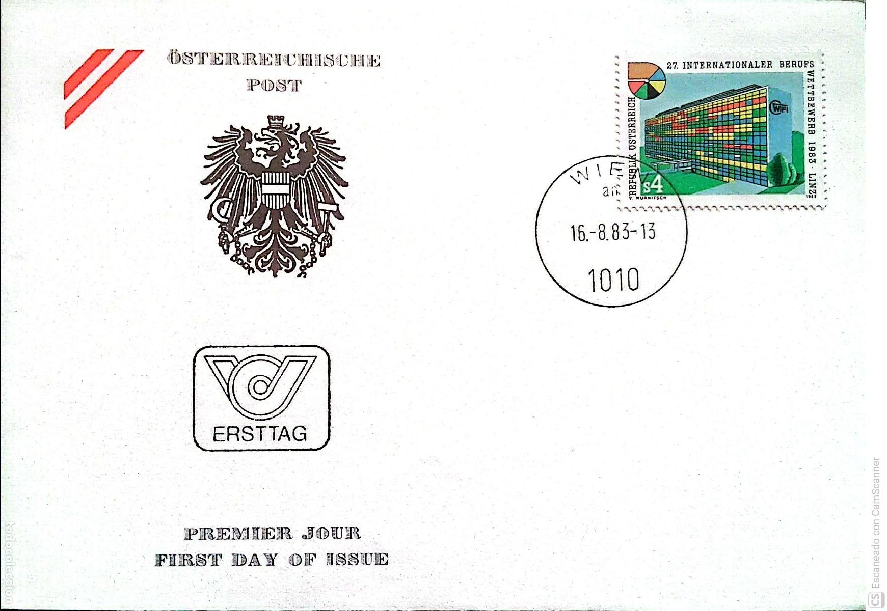 Sellos: Austria. SPD 1576 Concurso internacional de los Oficios. Matasello Primer D&iacute;a, A&ntilde;o 1983