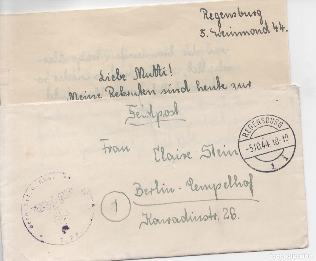 Sellos: ALEMANIA FELDPOST CORREO MILITAR 1944 REGENSBURG BERLIN