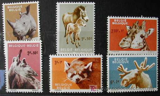 Timbres: BELGICA A&Ntilde;O 1961 SERIE DE 6 SELLOS DE FAUNA DEL ZOOLOGICO DE AMBERES (ANVERS)