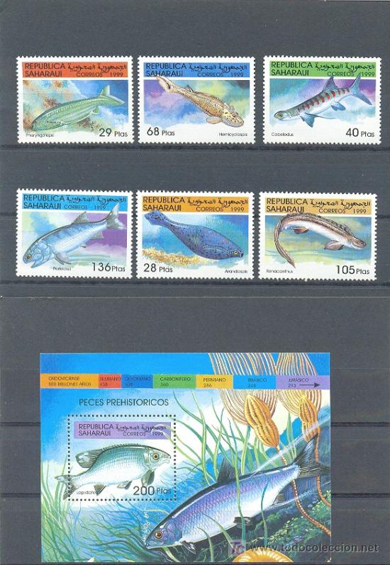 Sellos: SAHARA1999 FAUNA PECES 6 sellos + Hojita Bloque