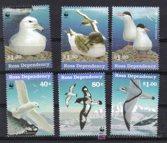 Timbres: ROSS DEPENDENCY ANTARTIDA SERIE AVES ANT&Aacute;RTICAS 4 SELLOS SOBRECARGA ESPECIAL WWF PAJARO