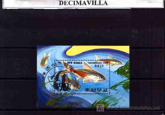 Sellos: FAUNA, COREA, PECES, L128, HOJA-BLOQUE USADA - Foto 1