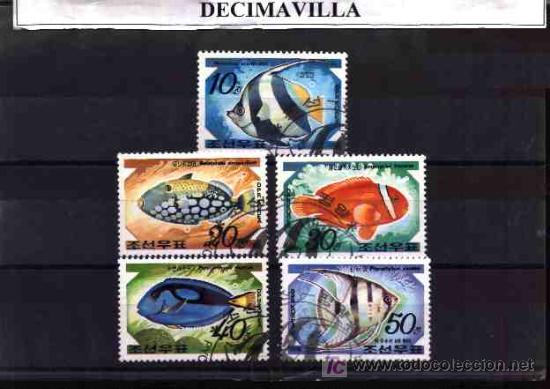 Sellos: FAUNA, COREA, PECES, L023, SERIE USADA Y COMPLETA - Foto 1