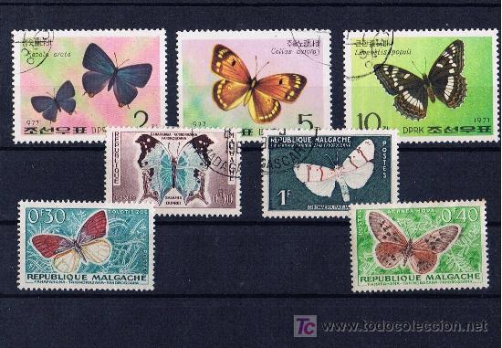 Briefmarken: Mariposas series de Corea i Madagascar usadas