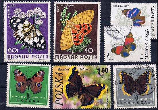 Briefmarken: Mariposas series de Polonia i Hungria usadas