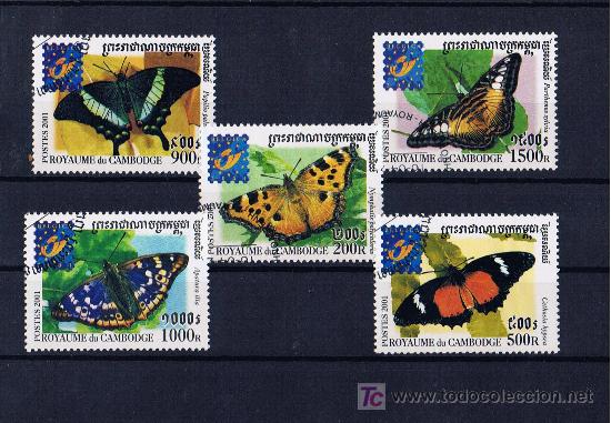 Briefmarken: Mariposas serie Reino de Camboya precanceladas