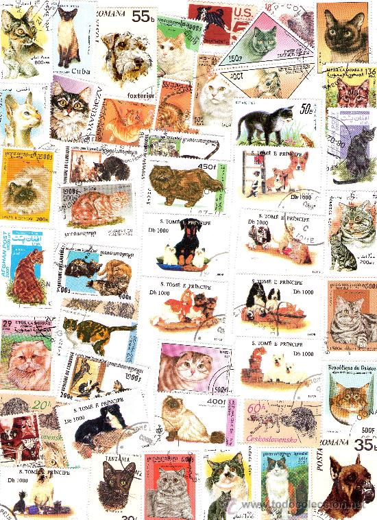Sellos: 746- 50 EXTRAORDINARIOS SELLOS DEL TEMA &rdquo;PERROS Y GATOS&rdquo;