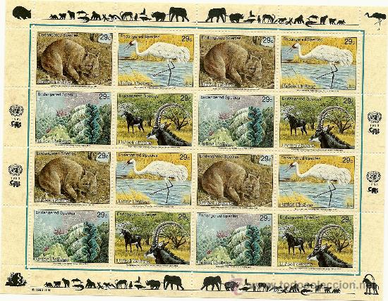 Sellos: NACIONES UNIDAS 1993 YVERT N&ordm; 628/631** PROTECCION DE LA NATURALEZA. N.Y