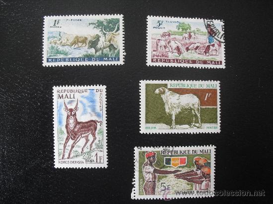 Stamps: 5 sellos Republica de Mali.  4 de sellos de fauna.