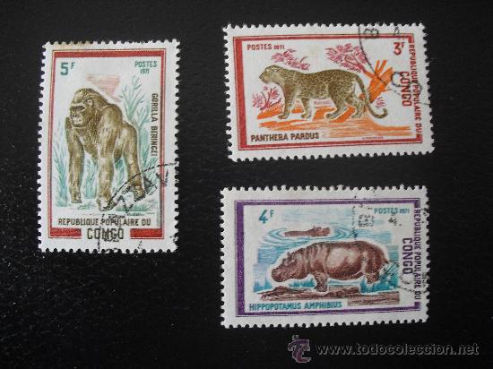 Stamps: 3 sellos El Congo, fauna salvaje.