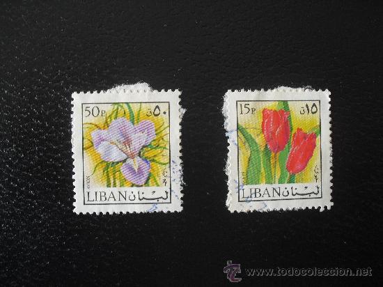 Sellos: 2 sellos de el Libano. Flores. - Foto 1