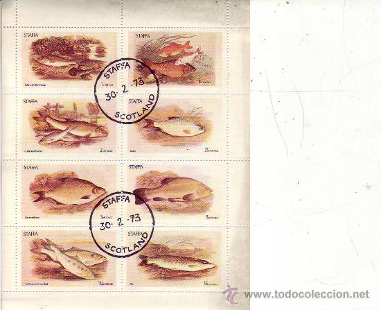 Sellos: Hoja de 8 sellos  peces