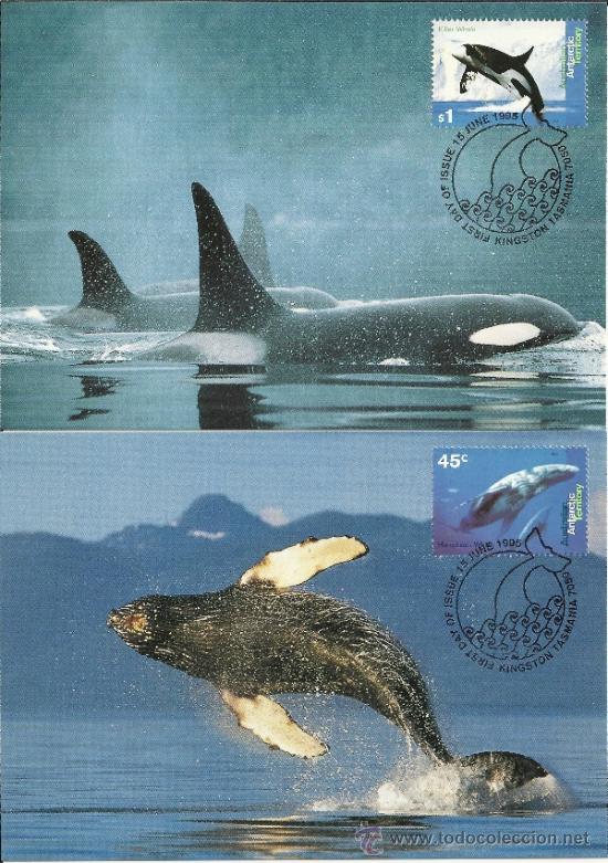 Sellos: ANTARTIDA AUSTRALIANA BALLENAS DELFINES MAMIFEROS MARINOS EN 4 TARJETAS ENTERO POSTALES POLO SUR ga