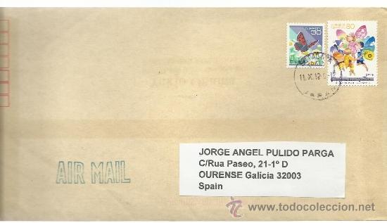 Sellos: SOBRE USADO JAPON  GALICIA 2012  MARIPOSAS FAUNA MUSICA NI&Ntilde;OS