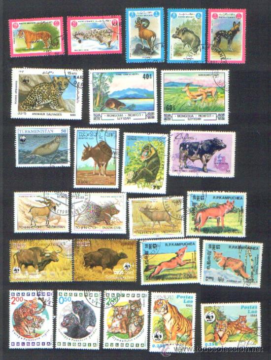 Sellos: 25 SELLOS USADOS ** TEM&Aacute;TICA FAUNA ** DE DIVERSOS PAISES
