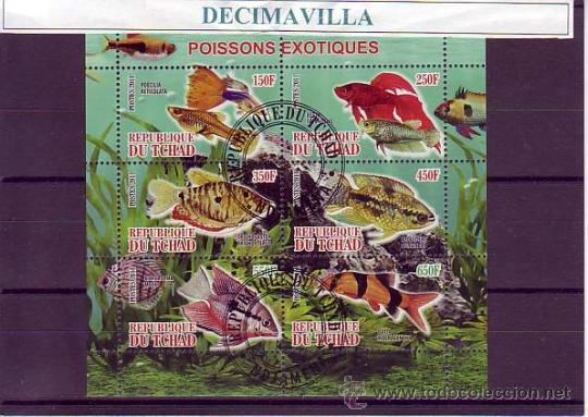 Sellos: FAUNA, PECES, TCHAD, 2011, L374, HOJA-BLOQUE USADA - Foto 1