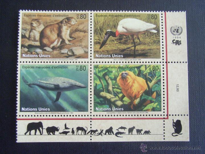 Briefmarken: NACIONES UNIDAS GINEBRA, N&ordm; YVERT 265/8*** A&Ntilde;O 1994. ANIMALES EN PELIGRO DE EXTINCION