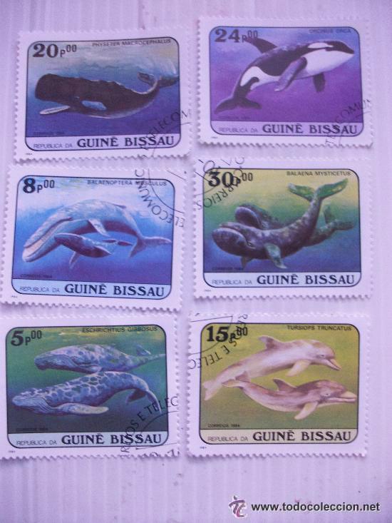 Timbres: LOTE DE 6 SELLOS DE GUINEA BISSAU : BALLENAS.