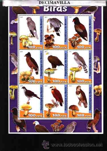 Sellos: BENIN, AVES, SETAS, 2003, MINIPLIEGO - Foto 1