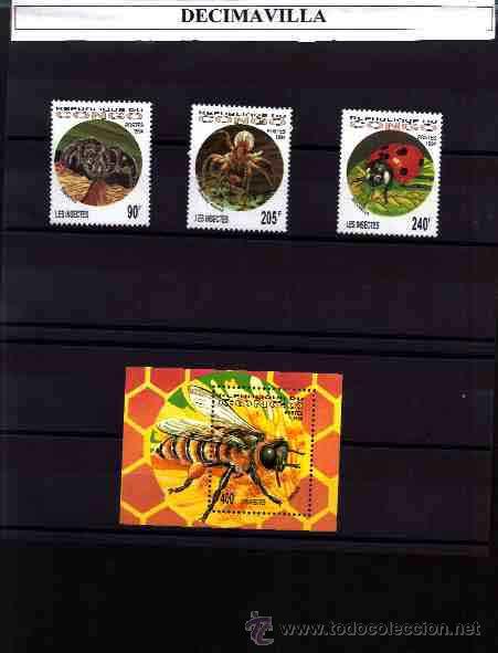 Sellos: CONGO, INSECTOS, 1994, 991/93 + HB 61 - Foto 1