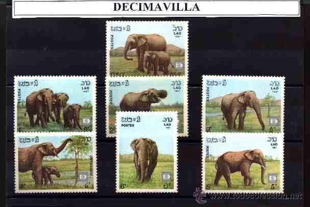 Sellos: LAOS, ELEFANTES, 1987, 791/97 - Foto 1
