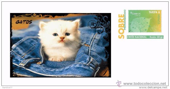 Sellos: SOBRE PREFRANQUEADO DE ESPA&Ntilde;A TEMATICA GATOS - Foto 9
