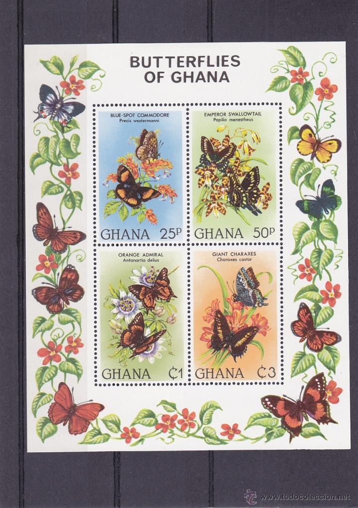 Timbres: GHANA.1982.MARIPOSAS/FLORES.Y.-HB-93.NUEVO.